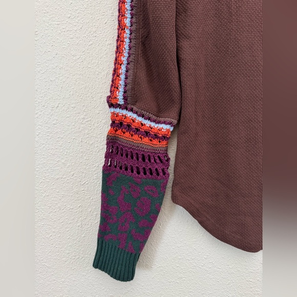 Free People Switch It Up Cuff Thermal Top Long Sleeve Chocolate Combo Size M - Picture 4 of 13